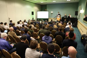 Engineers attending a technical lecture session.