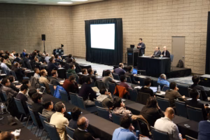 A technical session presentation to a room of engineers.